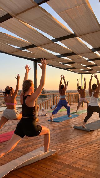 Sunset Yoga Sessions at The West Bay Observation Deck🧘🏻‍♀️ 

#WestBayObservationDeck #WestBay #almazabay #amazingalmaza #travcoproperties #northcoast #sunsetyoga